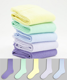 Набор из 5 пар длинных носков летних пастельных оттенков ASOS DESIGN-Разноцветный