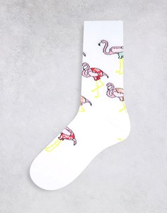 Белые длинные носки с фламинго ASOS DESIGN-Белый