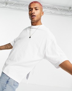Oversized-футболка белого цвета из пике с рукавами до локтя и разрезами по бокам ASOS DESIGN-Белый