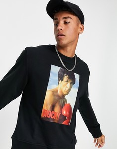 Черный свитшот с графическим принтом "Rocky" Topman-Черный цвет