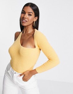 Пушистый оранжевый джемпер на одно плечо ASOS DESIGN-Оранжевый цвет