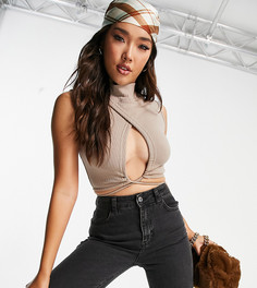 Серо-бежевый топ с запахом и завязками Missguided-Светло-бежевый цвет