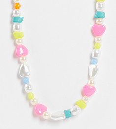 Ожерелье в стиле унисекс с отделкой разноцветным бусинами и искусственным жемчугом Reclaimed Vintage Inspired-Разноцветный