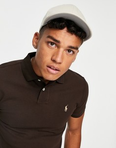 Коричневая футболка поло узкого кроя с фирменным логотипом Polo Ralph Lauren-Коричневый цвет