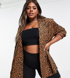 Oversized-блейзер с леопардовым принтом Urban Threads Plus-Коричневый цвет