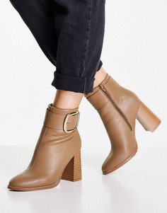 Серо-коричневые ботильоны на каблуке с пряжкой ASOS DESIGN-Светло-бежевый цвет