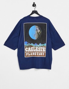 Темно-синяя выбеленная футболка в стиле oversized с фотопринтом на спине ASOS DESIGN-Темно-синий