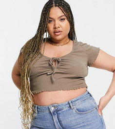 Коричневый топ натурального крашения с короткими рукавами ASOS DESIGN Curve-Коричневый цвет