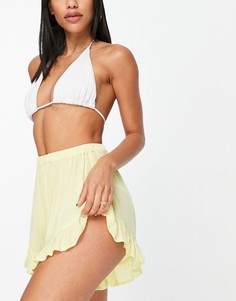 Желтые пляжные шорты из жатой ткани с оборками ASOS DESIGN-Желтый