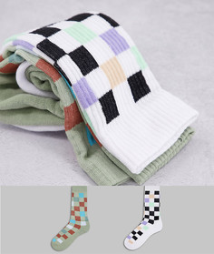 Набор из 2 спортивных носков в клетку ASOS DESIGN-Разноцветный