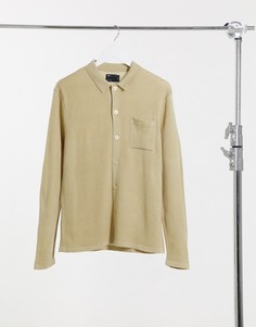 Бежевая рубашка на пуговицах из трикотажа с вафельной фактурой ASOS DESIGN-Neutral