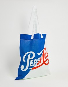 Белая сумка-тоут из органического хлопка синего цвета с принтом Pepsi в стиле ретро ASOS DESIGN-Черный цвет