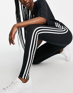 Черные леггинсы с тремя фирменными полосками adidas Originals adicolor-Черный цвет