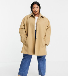Бежевое oversized-пальто в мужском стиле ASOS DESIGN Curve-Коричневый цвет