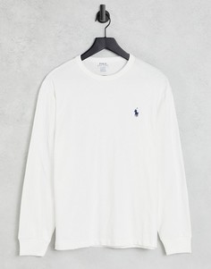 Белый плотный лонгслив в классическом стиле oversized с логотипом игрока Polo Ralph Lauren