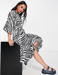 Монохромное платье-рубашка миди с зебровым принтом Topshop Editor-Разноцветный