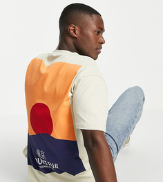 Бежевая oversized-футболка с принтом горы и солнца на спинке Only & Sons – эксклюзивно для ASOS-Светло-бежевый цвет