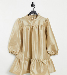 Золотистое платье мини в стиле беби-долл с пышными рукавами Collective The Label Curve-Разноцветный