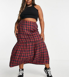 Ярусная юбка мидакси в клетку с начесом ASOS DESIGN Curve-Разноцветный