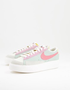 Низкие кроссовки на платформе светло-бежевого и кораллового цветов Nike Blazer-Зеленый цвет