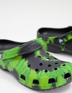 Классические сабо с принтом тай-дай черного цвета и цвета лайма Crocs-Черный цвет