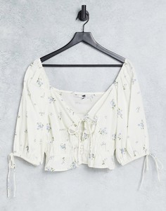 Топ с присборенной талией, завязкой спереди и цветочным принтом ASOS DESIGN-Белый