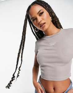 Бежевая укороченная футболка в рубчик Reebok-Серый