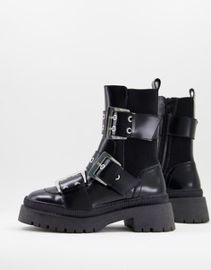 Черные байкерские ботинки из премиум-кожи ASOS DESIGN Angela-Черный цвет
