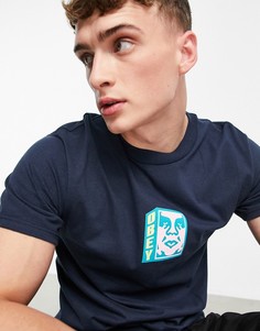 Темно-синяя футболка с логотипом с лицом Obey-Темно-синий