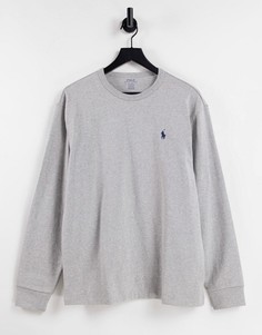 Серый меланжевый oversized-лонгслив из плотной ткани с логотипом в виде игрока в поло Polo Ralph Lauren