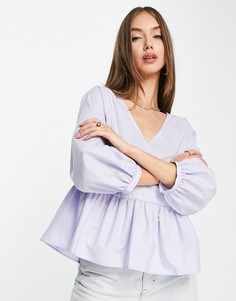 Сиреневая свободная блузка с запахом и баской ASOS DESIGN-Multi