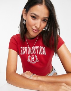 Красная футболка с принтом "Revolution" в университетском стиле Topshop-Красный