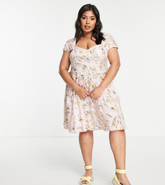 Розовое чайное платье мини в стиле 90-х с цветочным принтом ASOS DESIGN Curve-Разноцветный