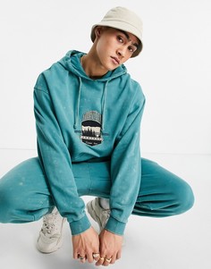 Зеленый oversized-худи с эффектом кислотной стирки и винтажным принтом названия города от комплекта ASOS DESIGN-Зеленый цвет