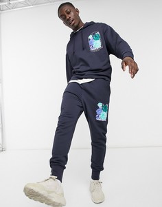 Oversized-худи темно-синего цвета с цветочным принтом на груди от комплекта ASOS DESIGN-Темно-синий
