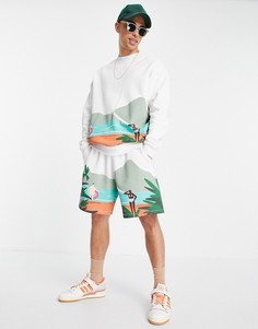 Белый трикотажный oversized-свитшот с пейзажным принтом от комплекта ASOS DESIGN
