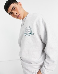 Белый меланжевый oversized-свитшот с принтом логотипа на груди от комплекта ASOS DESIGN