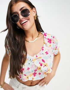 Кроп-топ с ярким цветочным принтом Vero Moda-Разноцветный