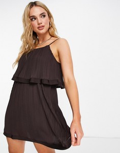 Многослойное платье мини коричневого цвета со складками River Island-Коричневый цвет