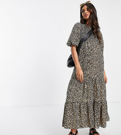 Ярусное платье макси со сборками и звериным принтом ASOS DESIGN Maternity-Разноцветный