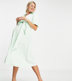 Платье-рубашка миди мятного цвета с запахом и поясом ASOS DESIGN Maternity-Зеленый цвет
