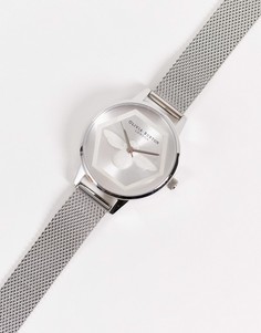 Серебристые часы с пчелой на циферблате и сетчатым ремешком Olivia Burton-Серебряный