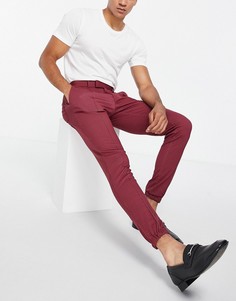 Строгие трикотажные бордовые брюки зауженного кроя с манжетами ASOS DESIGN-Красный