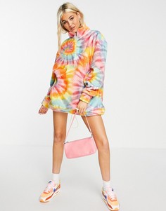 Флисовый oversized-свитшот на короткой молнии с принтом тай-дай New Girl Order-Многоцветный