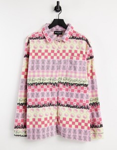 Флисовая oversized-рубашка с комбинированным принтом New Girl Order-Многоцветный