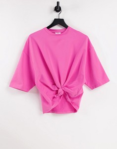 Розовая махровая футболка для дома с узлом спереди Chelsea Peers-Розовый цвет