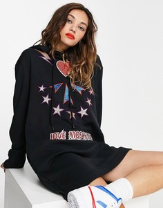 Черное платье с капюшоном и фирменным принтом Love Moschino-Черный цвет
