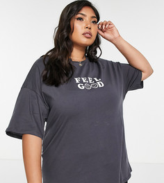 Темно-серая футболка с принтом "Feel Good" ASOS DESIGN Curve-Серый