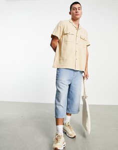 Светло-бежевая рубашка в утилитарном стиле из твила с короткими рукавами ASOS DESIGN-Светло-бежевый цвет