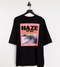 Черная oversized-футболка с фотопринтом COLLUSION Unisex-Черный цвет